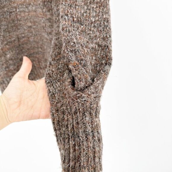 FRNCH PARIS Ribbed Henley Collar Sweater Striped Melange Brown Women's M - Picture 4 of 6